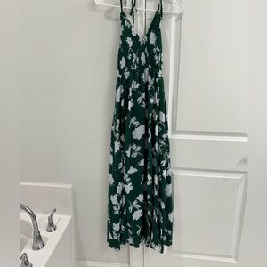 Double slit, dark green halter maxi